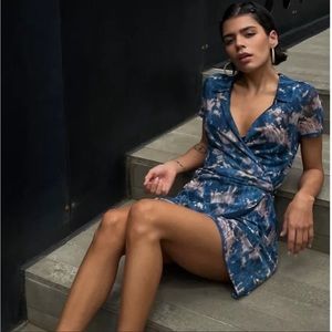 Urban Outfitters blue Tie Dye Mesh Wrap mini Dress